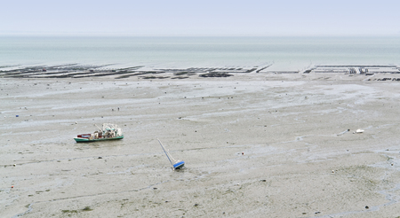 coastal ebb tide scenery around Cancale in Brittany  France 
