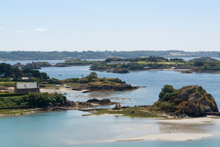 idyllic coastal scenery at the Ile de Brehat at the Pink Granite Coast in Brittany, Franceの写真素材