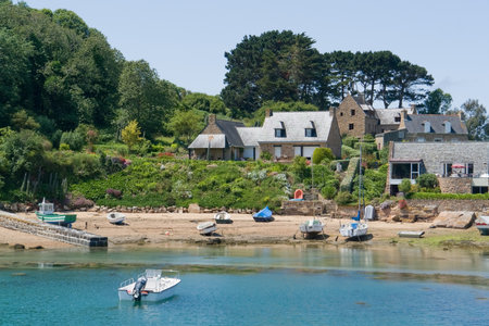 idyllic coastal scenery at the Ile de Brehat at the Pink Granite Coast in Brittany, Franceのeditorial素材