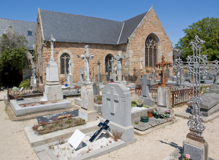sunny illuminated scenery at a cemetery on the Ile de Brehat in Brittany, Franceの写真素材