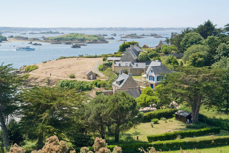 idyllic coastal scenery at the Ile de Brehat at the Pink Granite Coast in Brittany, Franceの写真素材