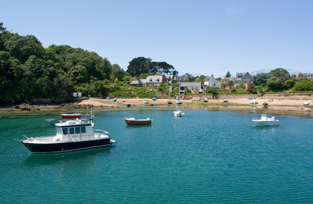 idyllic coastal scenery at the Ile de Brehat at the Pink Granite Coast in Brittany, Franceの写真素材