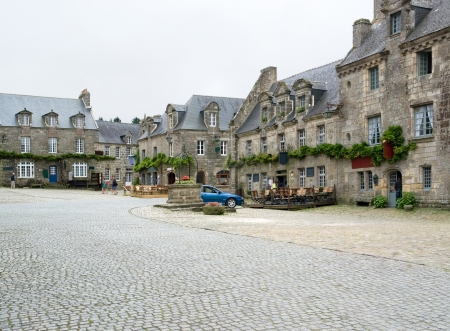 street view of Locronan, a idyllic medieval village in Brittany, Franceの写真素材