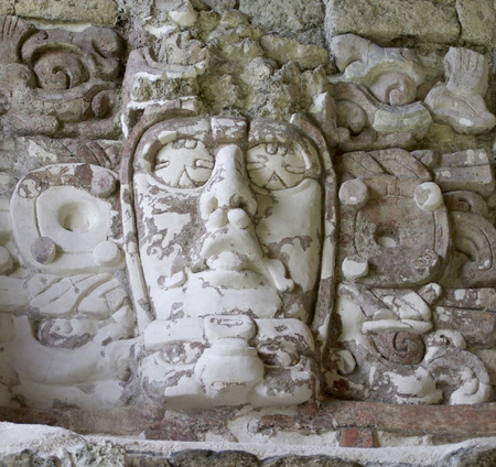 sculpture detail at the ruins of a mayan temple in Kohunlich, Mexicoの写真素材