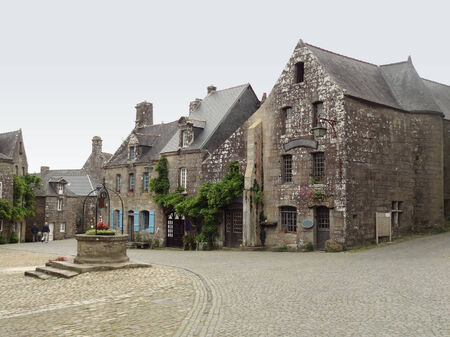 street view of Locronan, a idyllic medieval village in Brittany, Franceの写真素材
