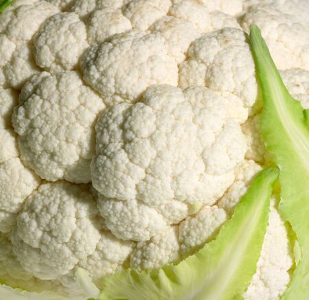 full frame detail of a cauliflower and leavesの写真素材