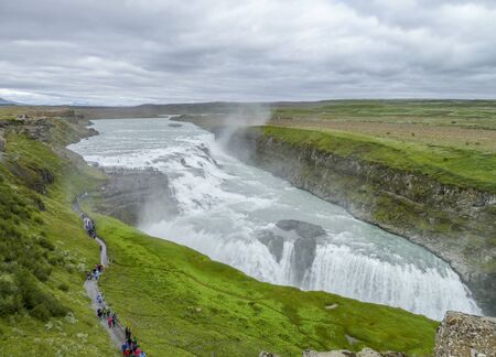 cloudy scenery including the Gullfoss waterfall in Icelandの写真素材