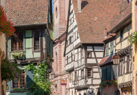 city view of Riquewihr, a town in Alsace, Franceのeditorial素材