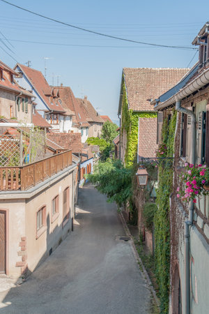 city view of Riquewihr, a town in Alsace, Franceのeditorial素材