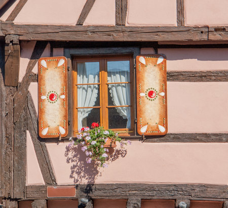 architectural detail in Riquewihr, a town in Alsace, Franceのeditorial素材