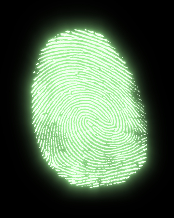 a green glowing fingerprint in black backの写真素材