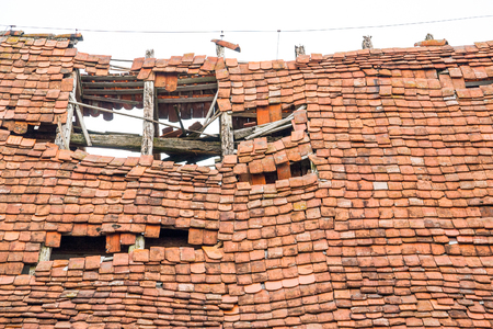 roof detail of a rundown old farmhouse in Southern Germanyの写真素材