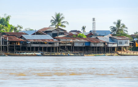 rural village at Mekong river in Laosのeditorial素材