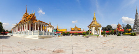 sunny illuminated scenery around a rich ornamented temple in Cambodiaのeditorial素材