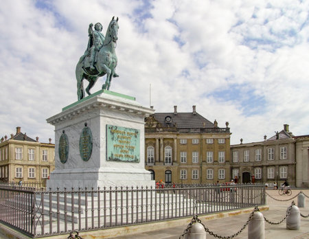 scenery around Amalienborg with statue of King Frederik Copenhagen, the capital city of Denmarkのeditorial素材