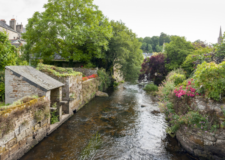 Idyllic scenery at Pont-Aven, a commune in the Finistere department of Brittany in northwestern France.の写真素材