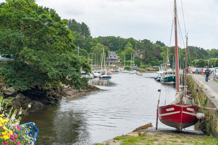 waterside scenery at Pont-Aven, a commune in the Finistere department of Brittany in northwestern France.のeditorial素材