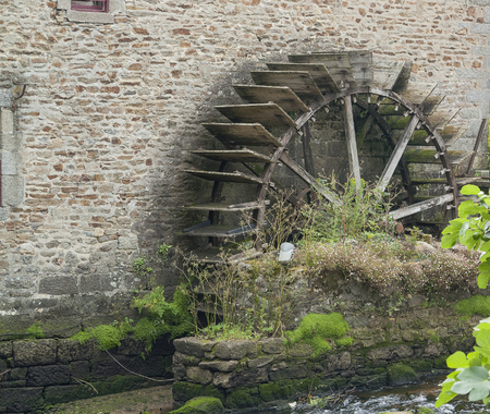 water wheel at Pont-Aven, a commune in the Finistere department of Brittany in northwestern France.の写真素材