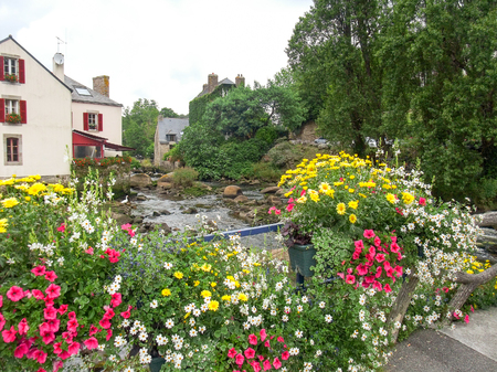 Idyllic scenery at Pont-Aven, a commune in the Finistere department of Brittany in northwestern France.の写真素材