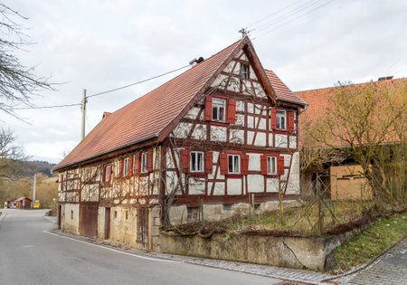 rural impression at a small village named Oberregenbach near Langenburg in Hohenlohe, a area in Southern Germanyのeditorial素材