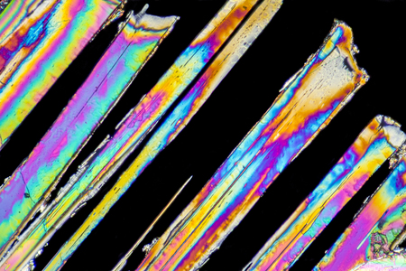 microscopic shot of urea micro crystals in polarized lightの写真素材
