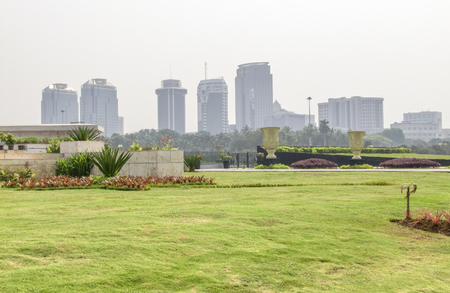 Skyline of Jakarta, the capital city of Indonesia, located on a island named Javaの写真素材