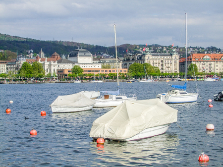 riparian scenery around Lake Zurich in Switzerlandの写真素材