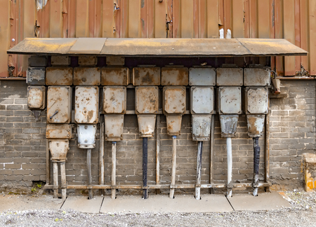 weathered rusty industrial detail including old corroded electric control cabinets