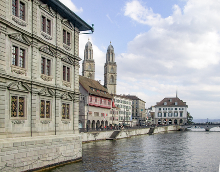 riparian scenery of Zurich, the largest city in Switzerlandの写真素材