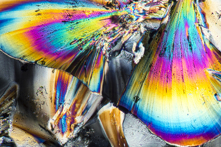 microscopic shot  showing micro crystals  of a zinc preparation illuminated with polarized light