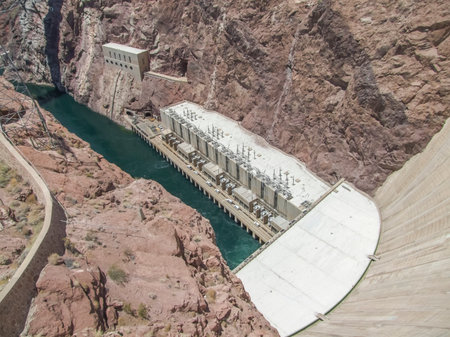 scenery around Hoover Dam in the Black Canyon at the Colorado River in USAのeditorial素材