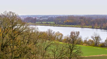 high angle scenery around Danube river near Regensburg in Bavaria in Germany at autumn time