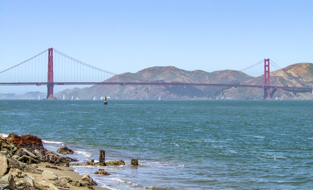 sunny scenery around the Golden Gate Bridge near San Francisco in California, USAの写真素材