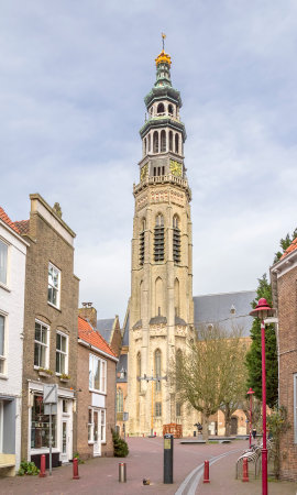 city view of Middelburg including the lange jan located in the dutch province of Zeelandのeditorial素材