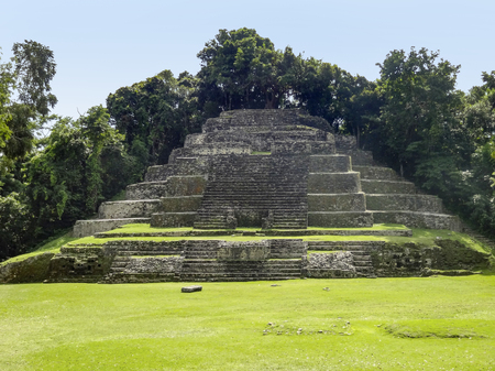 sunny scenery around the Lamanai Temple in Belizeの写真素材