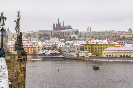 panoramic view of Prague, the capital city of the Czech Republic at winter timeのeditorial素材