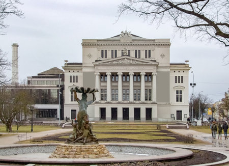 Latvian National Opera in Riga, the capital of Latvia at winter timeのeditorial素材