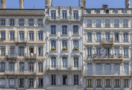 Sunny illuminated house facade in France
