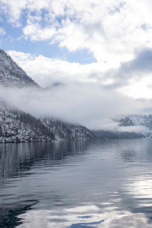 scenery around a lake named Koenigssee located in the Berchtesgadener Land in Bavaria (Germany) at winter timeのeditorial素材