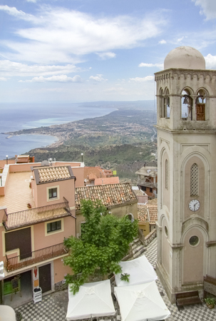 Sunny impression of Castelmola in Sicily, Italyの写真素材