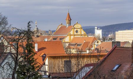high angle view of Bamberg, a town in Upper Franconia in Bavaria, Germanyの写真素材