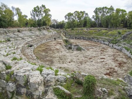 ancient roman amphitheatre located around Syracuse, a city in Sicily, Italy