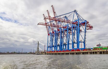 container terminal scenery seen at the Port of Hamburg in Germany