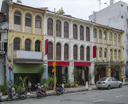 historic buildings in George Town at Penang Island in Malaysiaの写真素材