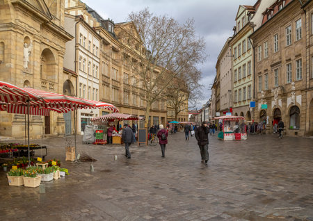 idyllic old town scenery in Bamberg, a town in Bavariaのeditorial素材