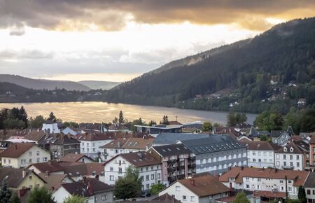 aerial view of Gerardmer, a commune in the Vosges department in Grand Est in northeastern Franceの写真素材