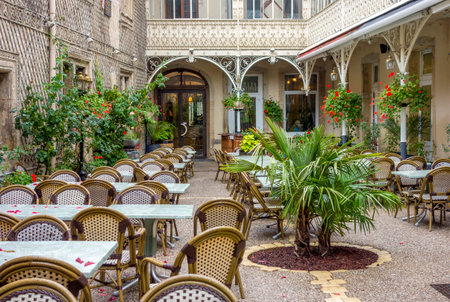 patio seen in Epinal, the capital city of the Vosges departmend in Franceのeditorial素材
