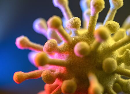detail of a colorful illuminated symbolic virus in dark backの写真素材