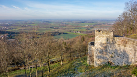 the Hohenloher Ebene seen from Waldenburg, a hilltop town in Southern Germany at evening timeのeditorial素材