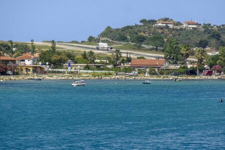 Airport with plane at Skiathos, one of the greek Sporades islands